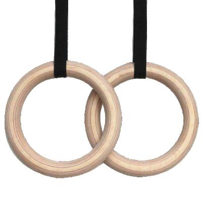 China Hot Selling Sports Workout Ring Wood Gym Rings Wooden Gymnastics with Nylon Straps for Gym for sale