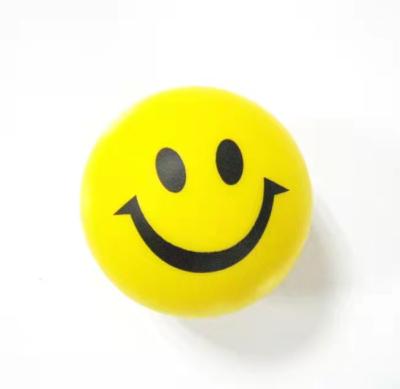 China Promotional Gifts Yellow PU Decompression Exercise Balls Smiley Stress Vent Sponge Ball /Hand-held Promotional Gifts Diameter 6.3cm for sale