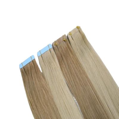 China Curly Blonde Virgin Human Curly Double Drawn Cuticle Aligned Russian Remy Ombre Tape In Hair Extensions for sale