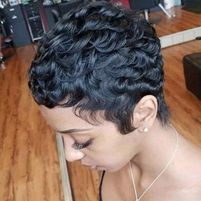 China 100% Hot Selling Wig 2022 Brazilian Short Curly Pixie Side Part Lace Front Human Hair Wigs Virgin Hair For Black Women for sale