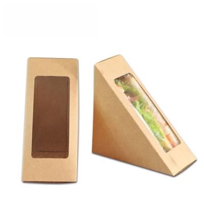 China Recycled Materials Wholesale Sandwich Packing Kraft Paper Lunch Box Custom Food Breakfast Bread Dessert Packaging Disposable Sandwich Box for sale