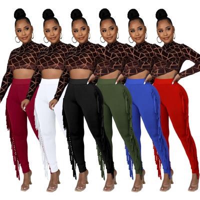 China Spring and autumn new and American foreign trade border European anti-pilling women's waist tassel bandage tight pants high beauty for sale