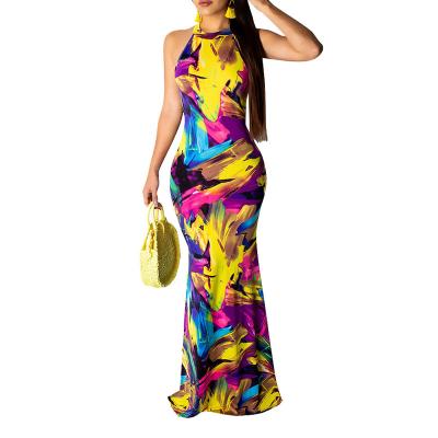 China 2019 Summer European and American Slim Dress Printing Female Beach Party Dress Anti-static 1019# for sale