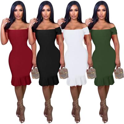 China Anti-wrinkle Cross-border new dress European and American women's sexy bag hip one-shoulder mid-length skirt women for sale