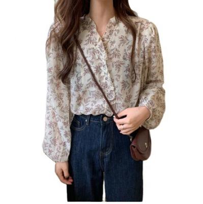 China Breathable Hot Sale Ladies Long Sleeve Top Fashion Printed Ladies Shirt for sale