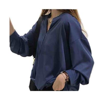 China Breathable Hot Sale Ladies Customer Knit Loose V-Neck Fashion Ladies Tops T-shirts Long Sleeves Shirts for sale