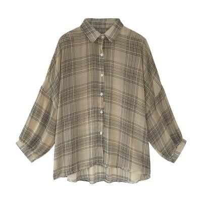 China Customized Hot Sale Breathable Ladies Sleeve Long Top Fashion Plaid Striped Ladies Shirt for sale