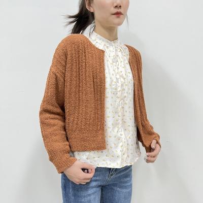 China New Custom Anti Shrink Sweater Women Knitting Long Sleeve Top Crew Neck Knit Rust Cardigan for sale