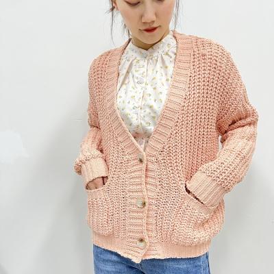 China 2022 Hot Sale Casual Knitted Open Front Cardigan Chunky Sweaters Outwear Custom V-Neck Long Sleeve Anti-Shrink With Pockets for sale