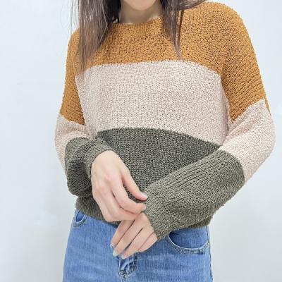 China Anti Shrinkage Trend Splicing Color Striped Crochet Autumn Computer Knitted Women Sweater Sweater for sale