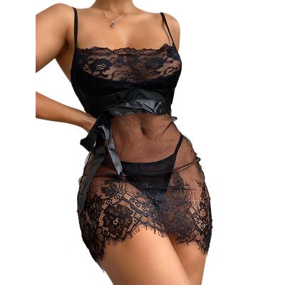 China Sexy lingere European and American women's wholesale sexy underwear temptation role play black lace suspender suit for sale