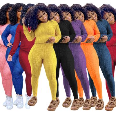 China High Quality Brand Breathable Fashion Round Neck Sweater Yoga Pants Sports Suit Women's Two-piece Clothing for sale