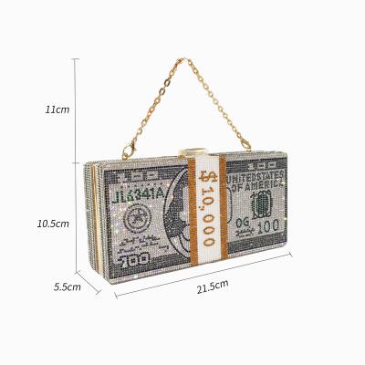 China Lady Money Bag 2021 Dollar Clips Lady Rhinestone Bling Purse Evening Clutches Money Wallets Woman Purse for sale