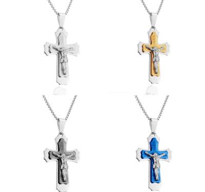 China Trendy 4 Styles Mens Stainless Steel Christian Jesus Pendant Necklace Stainless Steel Cross Amulet Jewelry Necklace Accessory for sale