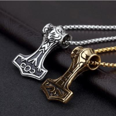 China Nordic Dominant Stainless Steel Viking Hammer Pendant Necklace Jewelry Gift Accessories Fashion Stainless Steel for sale