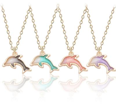 China NEW DIY Jewelry Gold Enamel Fashionable Cute Creative Dolphin Alloy Pendant Necklace For Women Girl Kid Exquisite Pendant Necklace for sale