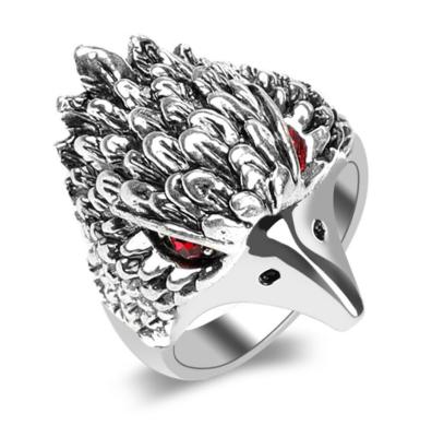 China Retro Punk Personality Ring Eagle Shape Design Inlaid With Rhinestones Silver Jewelry for sale