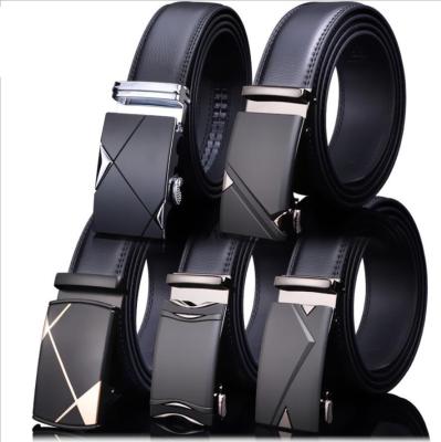 China Classic Wholesale Lots Style Genuine Leather Belt Men's Automatic Ratchet Buckle Business Casual Dress Belts Black for sale