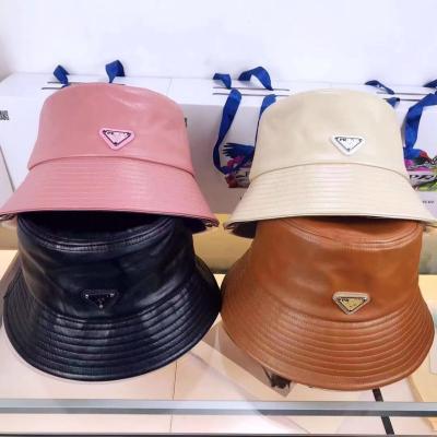 China High Quality Picture 4 Style With Letter Word Patchwork Bucket Hat Womens Triangle Fisherman Leather Floppy Hats for sale