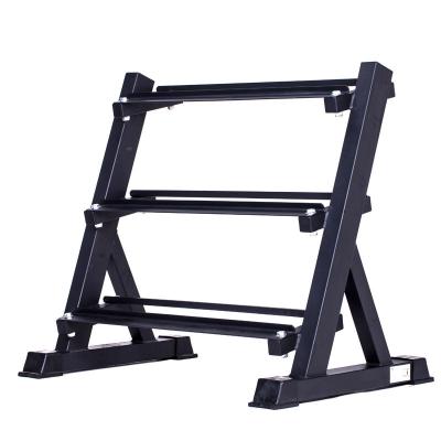 China Indoor Shopping Commercial Gym Dumbbell Rack 3 High Tier Customized Logo Dumbbell Storage Rack for sale