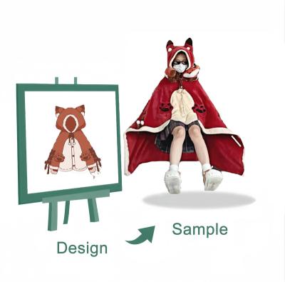 China Cloth Customized kawaii cartoon fox blanket plush pajamas anime cloak costume Halloween cloak parent-child winter cloak for sale