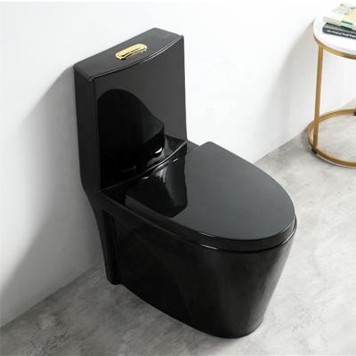 China South American Hot Standard Cheap Toilet Siphon Double-Flow Sales One-Piece Black Wc Black Toilet With PP Seat Cover for sale