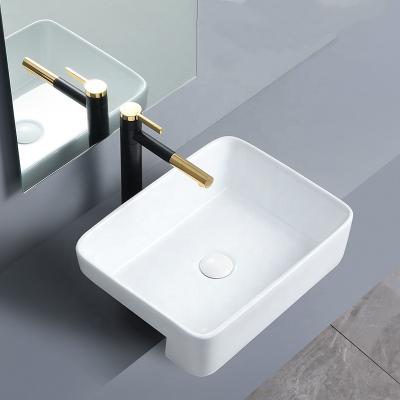 China Hot Sale Modern Ceramic Rectangular Cabinet Basin Countertop Bathroom Counter Top Corner Half Sinks for sale