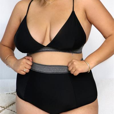 China Plus Size Fat Women's Sexy Fashion Show Wholesale Antibacterial High Waist Strap Triangle Bikini Top Swimwear Black Two-Piece Bikini Swimwear for sale