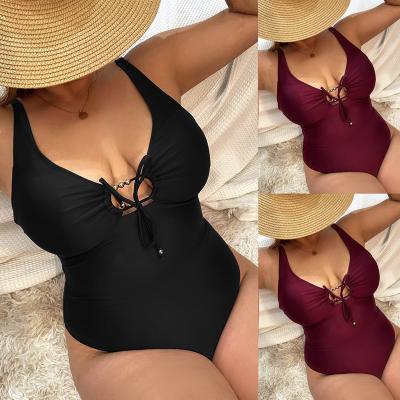 China Summer Antibacterial Plus Size Cavity Solid Color Women Sexy One Piece Backless Bikini Jumpsuit Beach Wear Swimsuit Suit For Hot Girl for sale