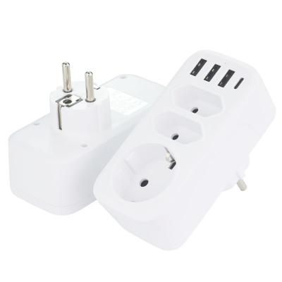 China Germany 16A 3USB Wall Socket EU Plug Outlet Standard USB Power Strip Extension Universal European Residential/General Purpose 3way Socket 1typeC Adapter for sale