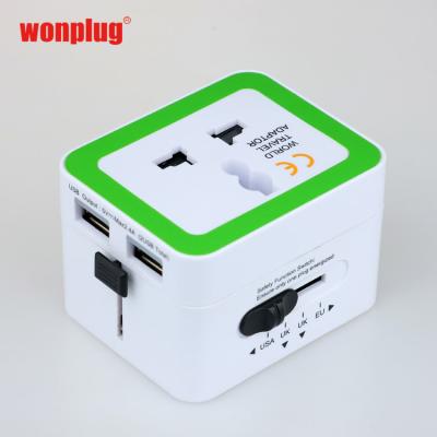 China Green Universal Environmental Protection 5V/2.4A Plug Adapter World to UK/AU/EU/US Travel Adapter with 2usb Charger for sale