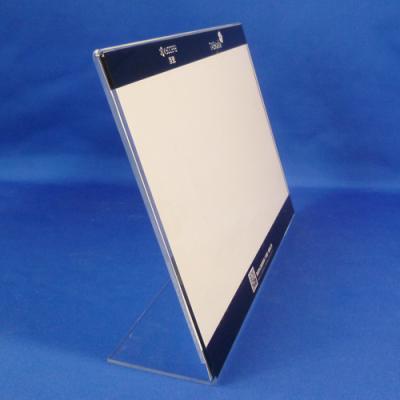 China Eco - Friendly L Shape Free Standing Acrylic Sign Holder Plexiglass Table Tent Card Holder for sale