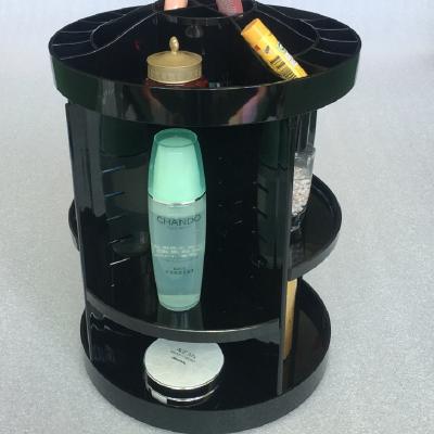 China Sustainable Hot Selling Black Plexiglass 360 Degree Rotating Makeup Organizer Cosmetic Display Holder for sale