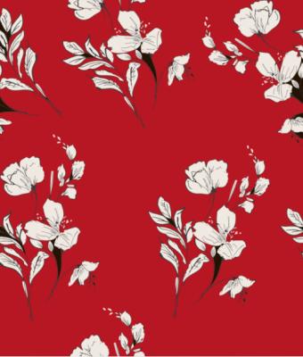 China Organic Satin Fabric Red Flowers Printed Soft Fabrics For Clothing for sale