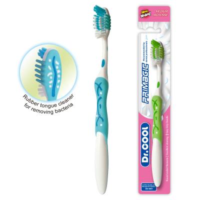 China Plastic & Rubber Anti Bacteria Adult Oral Plastic Toothbrush With Tongue Cleaner For Home for sale