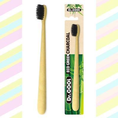 China Custom Eco-Friendly Plastic Biodegradable Medium Bristle Wheat Charcoal Toothbrush For Teeth for sale