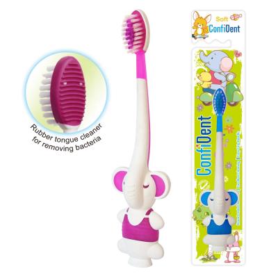 China Plastic & Factory Price Eco-Friendly Rubber Private Label Kids Soft Toothbrush With Attractive Animal Shaped Handle for sale