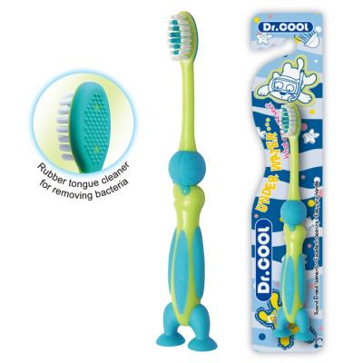 China Plastic & 22 Years Experience Custom Logo Soft Novelty Kids Rubber Toothbrush With Suction Bottom for sale