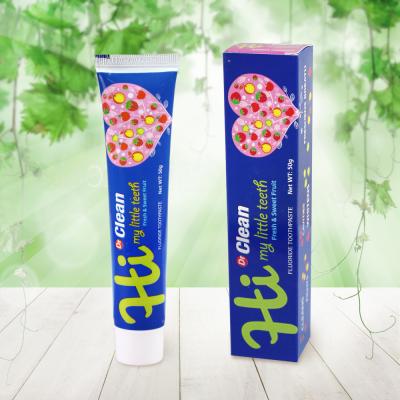 China OEM Mini Fruit Flavor 50g Gel Green Squeeze Baby Children Toothpaste Price Whitening With BRC for sale