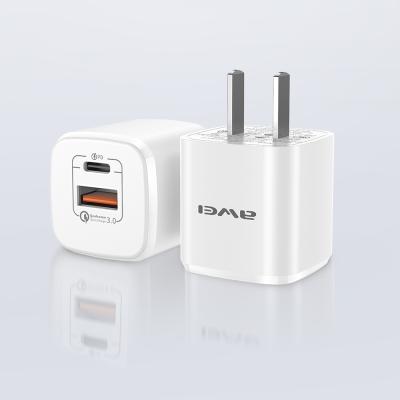 China UniversalÂ   Awei PD Mini Type-C 20W Dual Port Fast Charger for Android and Apple for sale