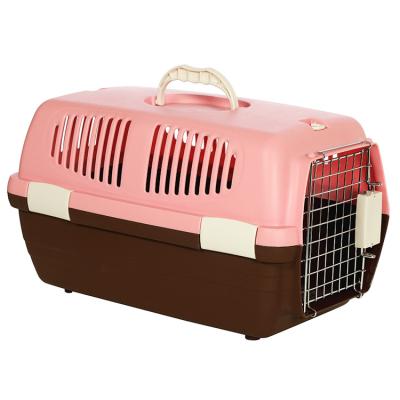 China Breathable Plastic Flight Transport Box Pet Air Box Travel Carrier Cages Portable Dog Carrier Cage for sale