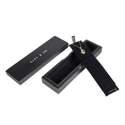 China Factory Wholesale Handmade Rectangle Laser Logo Removable Lining Black Wooden Custom Necklace Jewelry Box for sale