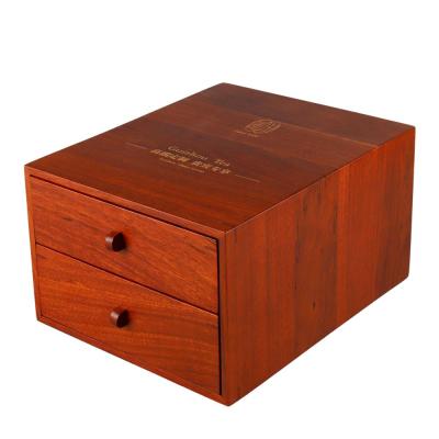 China 100% Recyclable Rosewood Large New Double - Drawer Tea Packaging Wooden Box Solid Wood Design Luxury Custom for sale