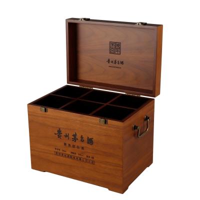 China Factory Wholesale 6 Compartments Recyclable Custom Wooden Crate Large Walnut Wood Wine Boxes for sale