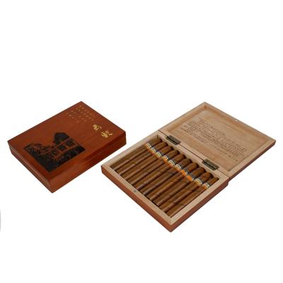 China Simple Design Laser Logo 10 Luxury Custom Cigarettes Packaging Luxury Solid Wood Mahogany Wooden Cigar Boxes for sale