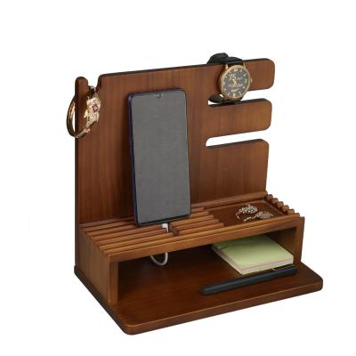 China Factory Wholesale Natural Wood Custom Wooden Phone Watch Organizer Stand Wallet Stand Viable Main Docking Station for sale