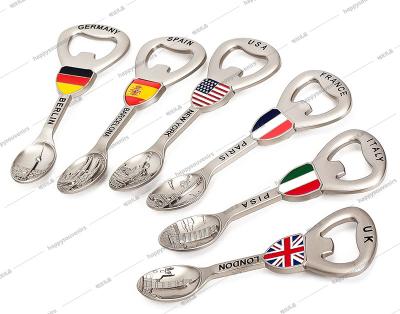 China Custom Creative 3D Shape Design Country USA UK Italy France Germany Metal Spoon Beer Opener Fridge Magnet for sale