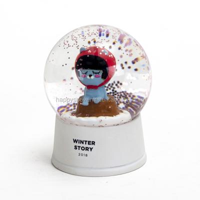 China Cute Korea Korea Souvenirs Cartoon Snow Globe 45mm Resin Opens Snowball Water Globe Gifts for sale