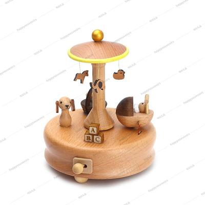 China Custom Wooden Musical Box Baby Crib Toy Decoration Musical Box Wood Figurine Miniature Music Box for Kids for sale