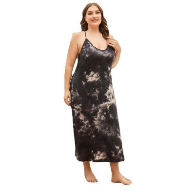 China Breathable Tie Dye Plus Size Pajamas Women Suspenders Around Neck Womens Nightgown for sale